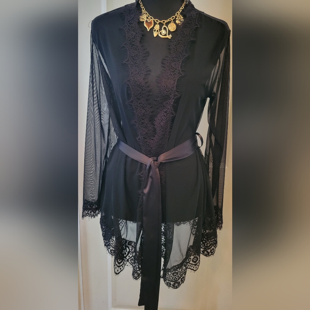 Fashion Nova Black Sheer Lace Robe